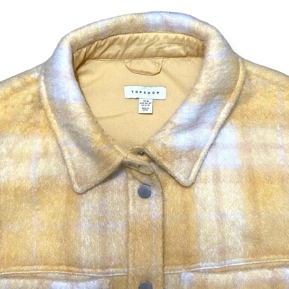 TOPSHOP Wool Overshirt Shacket In Yellow Plaid - Size 8-10 - Picture 12 of 13